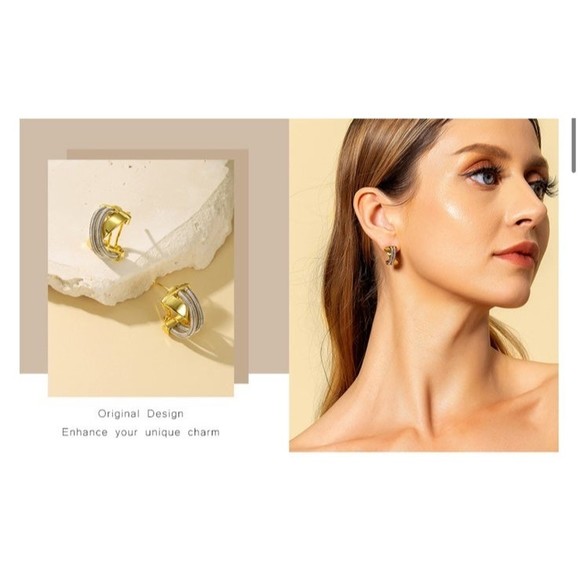 Earrings 18K Gold Plated Hoop Earrings Round Cue Cubic Zirconia Gold Silver C1 - Picture 7 of 12